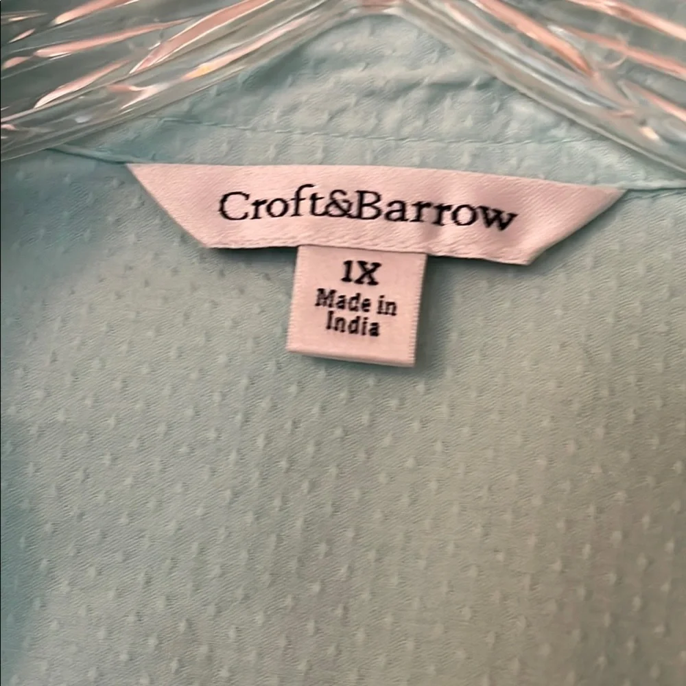 Croft & Barrow  3/4 Sleeve Aqua Textured Shirt - Picture 2 of 7